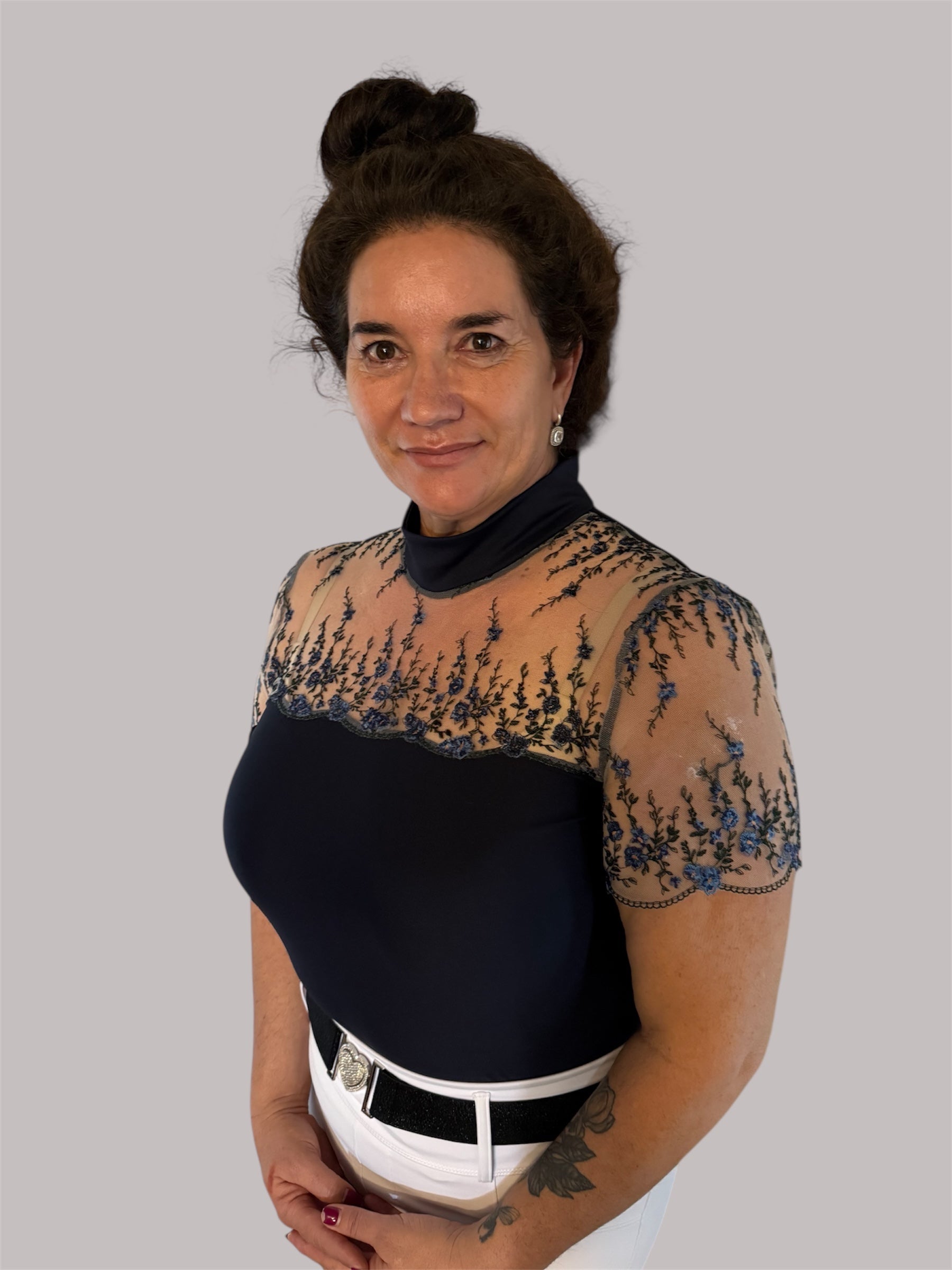 AUSTRALIAN MADE Grey or NAVY BLUE short sleeve floral lace equestrian shirt with lace chest … The CALLIE. Made to order